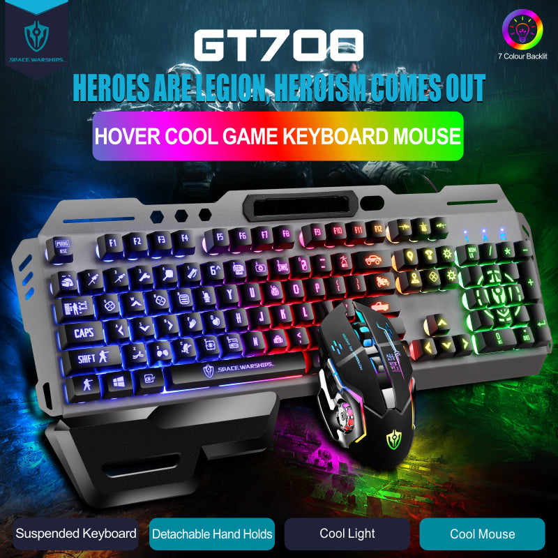 18D MS 'GK70 ปืนสีดำสายรุ้ง RGB Gun Mechanical คีย์บอร์ดเงียบรู้สึกดีตัวอักษรสีดำโปร่งใส Luminous Mechanical Keyboard เงียบ แพ็คเกจคีย์บอร์ดและเมาส์