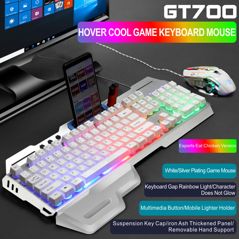 18D MS 'GK70 ปืนสีดำสายรุ้ง RGB Gun Mechanical คีย์บอร์ดเงียบรู้สึกดีตัวอักษรสีดำโปร่งใส Luminous Mechanical Keyboard เงียบ แพ็คเกจคีย์บอร์ดและเมาส์