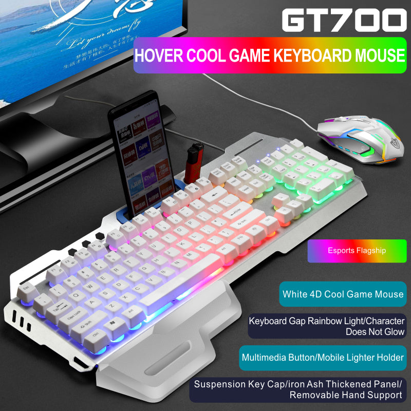 18D MS 'GK70 ปืนสีดำสายรุ้ง RGB Gun Mechanical คีย์บอร์ดเงียบรู้สึกดีตัวอักษรสีดำโปร่งใส Luminous Mechanical Keyboard เงียบ แพ็คเกจคีย์บอร์ดและเมาส์